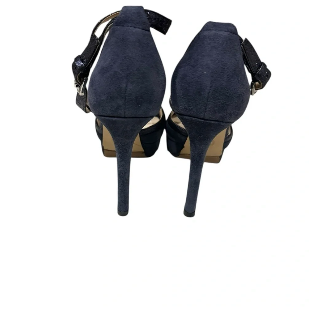 Michael Kors Navy Suede Ankle-Strap Pumps Heels Sparkle Holiday Size 6.5